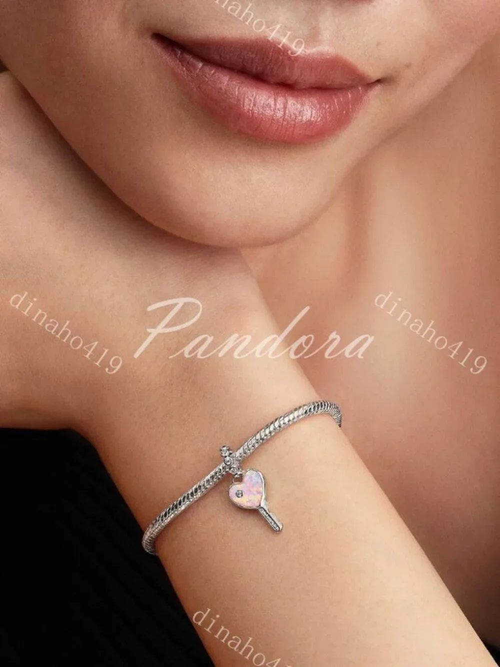 Pandora Opalescent Heart Key Dangle Charm